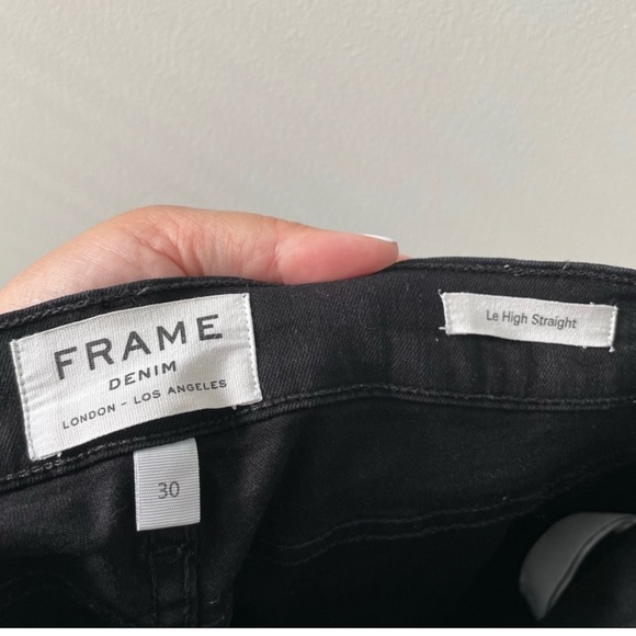 FRAME Denim Le High Straight Leg Staggered Raw Hem Jeans Black High Waist Sz 30 - Picture 7 of 13